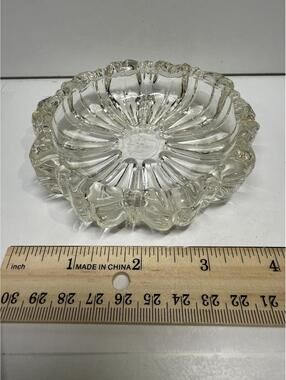 Vintage Clear Pressed Glass Scalloped Ribbed Ashtray Trinket Dish 4"